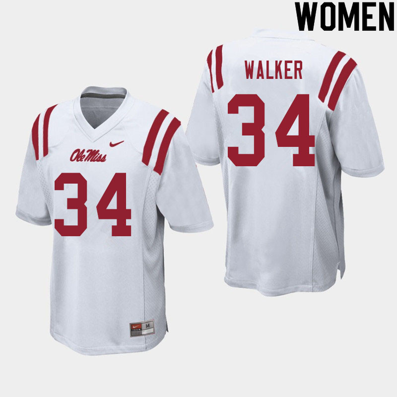 Jakwaize Walker Ole Miss Rebels NCAA Women's White #34 Stitched Limited College Football Jersey LQK6758RP